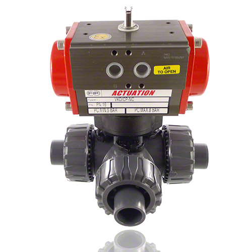 PVC U 3/2-Wege-Kugelhahn , pneumatische Ausf&uuml;hrung